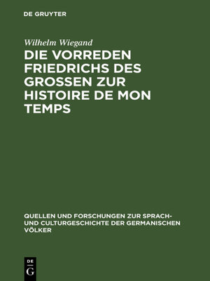 cover image of Die Vorreden Friedrichs des Grossen zur Histoire de mon temps
